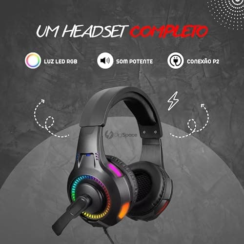 Fone De Ouvido Headset Gamer Luz Led RGB Compatível com Computador, Celular, Video Games