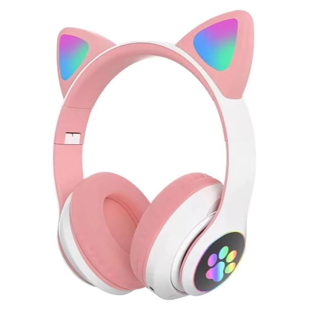 Fone de Ouvido Bluetooth Gatinho com LED Colorido, Headset Bluetooth Orelhas de Gato com Luz LED, Fones de Ouvido Wireless Cartão de Memória, Cabo P2, Bateria de 400mAh (Rosa) (Verde)