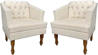 Poltrona Kit 02 Unidades Estofada Decorativa Leitura Sala Quarto Consultório Escritório Safira (Corino Bege)