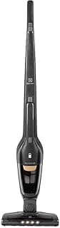 Aspirador de pó vertical Electrolux Ergorapido preto com capacidade de 0,4 litros e filtro, contra fundo branco.