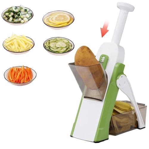 Cortador de Alimentos Multifuncional Fatiador de Verdura e Legumes Profissional com 5 Funções 8 Tipos de Cortes Ralador Manual Aço Inox Resistente e Prático