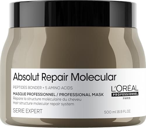 L'Oréal Professionnel Máscara Absolut Repair Molecular, Repara os Danos & Recupera a Força, Maciez & Desembaraço, Para cabelos danificados e muito danificados, 500ml