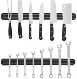 Kit 2 Barras Magnéticas para Facas e Utensílios, Preta, 33 cm, Plástico com Ímãs, Fixação com Parafusos e Buchas Inclusos