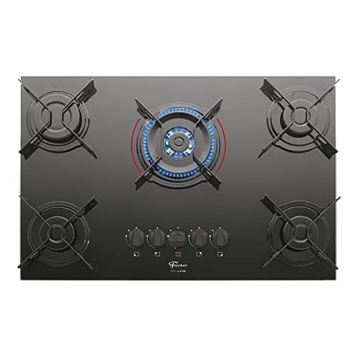 FISCHER COOKTOP À GÁS 5 BOCAS TRIPLA CHAMA FIT LINE MESA VIDRO PRETO BIVOLT - 26300-57079
