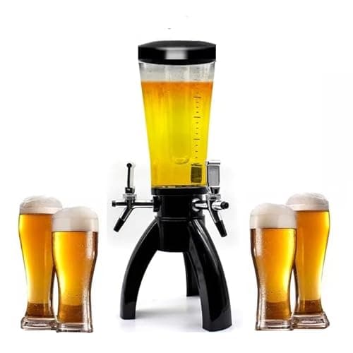 Torre de Chopp e Cerveja com 3 Torneiras, 3 Litros, Base Preta, Dispensador de Bebidas para Festas