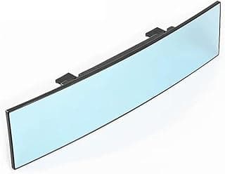 Espelho retrovisor panorâmico convexo interno 30 cm para carro com borda preta e vidro azulado