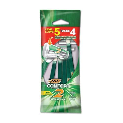 BIC Aparelho De Barbear Comfort 2 Pele Sensível C/ Fita Lubrificante 884626 Embalagem Leve 5 Pague 4