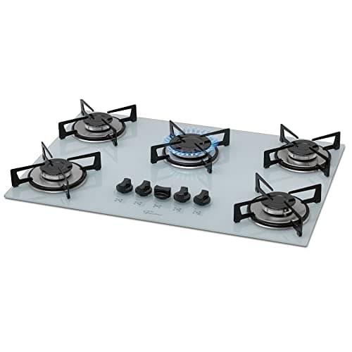 Cooktop a gas 5 bocas Fischer mesa vidro branco bivolt