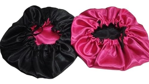 2 touca de cetim dupla face toca dupla face de cetim preta com pink (preta com pink, cabelos curtos e médios)