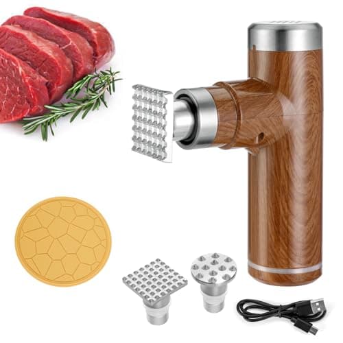 YATLADIS Amaciador De Carne Elétrico, Máquina Amaciadora De Carne Sem Fio Com 2 Martelos De Aço Inoxidável, Utensílios De Cozinha Essenciais Para Amaciar Costeletas De Bife/Carne/Frango (Marrom)