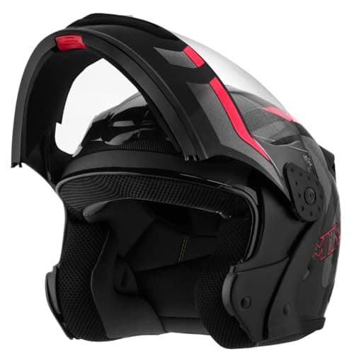 Capacete de Moto Mixs MX Gladiator Delta Articulado Escamoteável Robocop Cinza Com Vermelho 56