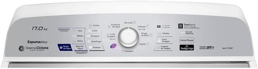 Máquina de Lavar Roupa Panasonic NA-F170B7W Smartsense Lavagem Inteligente 17kg Branca 127V