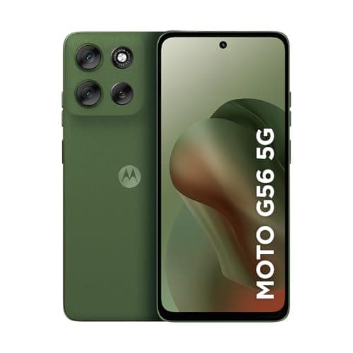 Smartphone Motorola Moto G56 5G verde com câmera tripla e logotipo na parte traseira