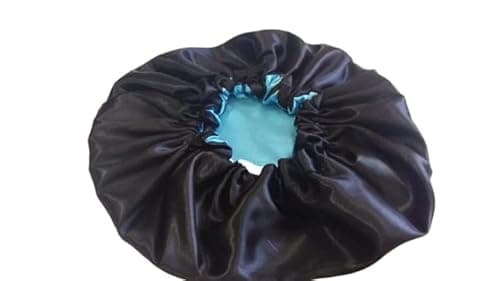 touca de cetim dupla face ajustável preta com azul claro