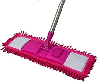 Mop multiuso de microfibra rosa e branco com cabo metálico