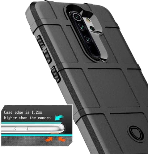 Capa preta Rugged Shield com proteção extra para câmera do Xiaomi Redmi Note 8 Pro.