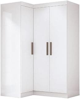 Guarda-Roupa Modulado de Canto com 3 Portas, Design Compacto e Funcional, Ideal para Quartos Pequenos, Apartamentos e Organização de Roupas, Sapatos e Acessórios (Branco)