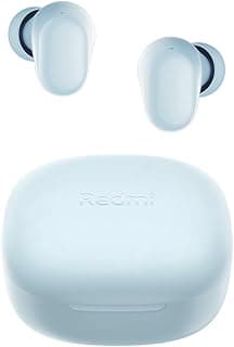 Fones de ouvido Bluetooth Redmi Buds 6 Play Xiaomi, azul, em ângulo frontal com tampa de carregamento aberta.