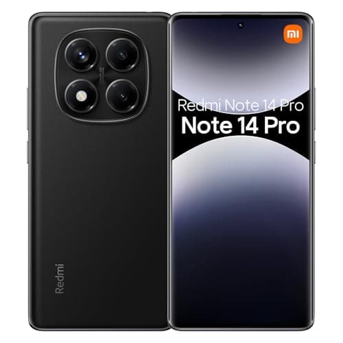 Xiaomi Redmi Note 14 Pro 4G, smartphone preto com câmera quadrada, fundo desligado, logo Redmi