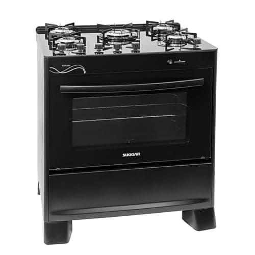 Fogão Suggar Neo Glass preto 5 bocas com mesa de vidro e acendimento automático