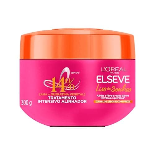 L'Oréal Paris Elseve Liso dos Sonhos Creme de Tratamento com Queratina Vegetal e AHA, Alinhamento Capilar, Controle de Frizz e Reparação de Danos Químicos e Térmicos, 300g