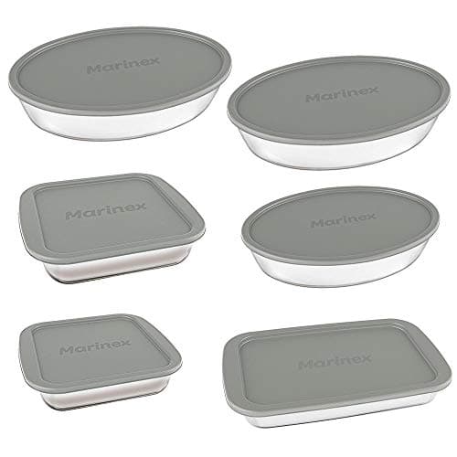 Jogo de Assadeiras Marinex, 6 Peças, Com Tampa, Vidro
