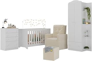 Quarto Infantil Completo com Poltrona de Amamentação e Puff Multimóveis Mp4080 Branco/bege