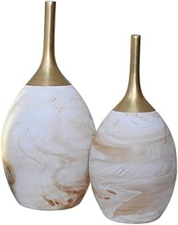 Kit de dois vasos decorativos modernos em cerâmica com acabamento em ouro e detalhes em relevo