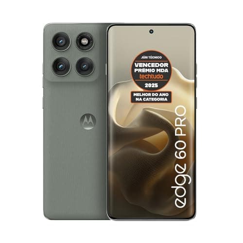 Smartphone Motorola Edge 60 PRO 5G cinza com três câmeras e tela Quad-Curve