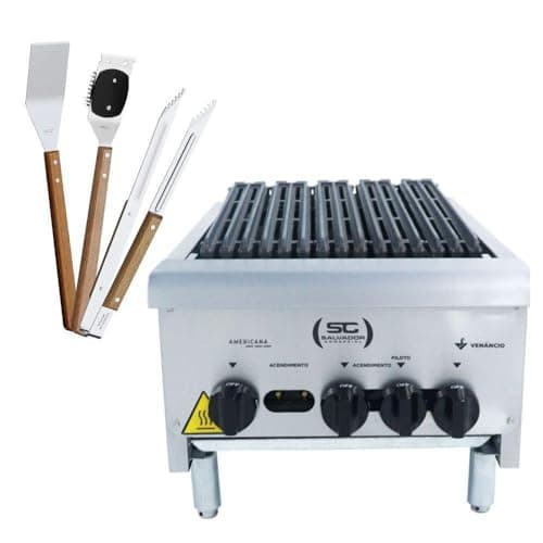 Chapa Char Broiler Americana Profissional Grill 45cm Gás Inox Cgg45 e Utensílios - Venâncio