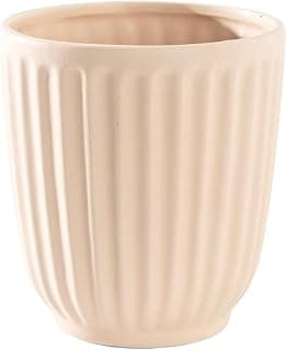Vaso de cerâmica bege com estrias verticais finas