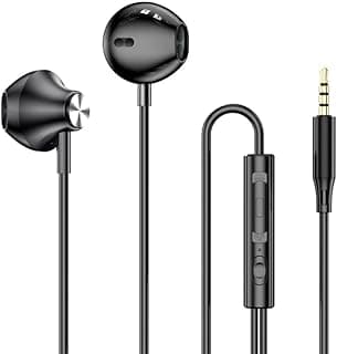 Fones de ouvido intra-auriculares com fio com microfone, fones de ouvido de 3,5 mm com controle remoto e microfone, compatível com smartphones