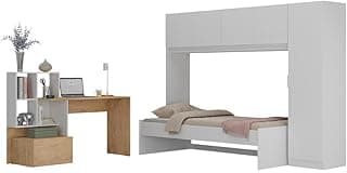 Conjunto Quarto Cama de Solteiro com Guarda-roupas e Escrivaninha Multimóveis Mp4123 Branco/rustic