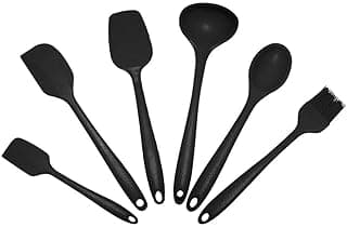 Conjunto de utensílios de cozinha em silicone preto - seis peças