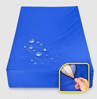 Capa protetora de colchão impermeável azul para solteiro com zíper, resistente à água