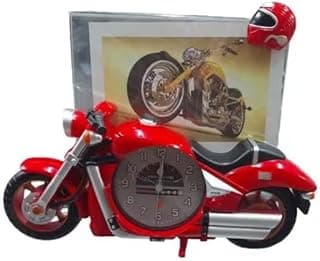 Relógio despertador de mesa em forma de moto vermelha com porta-retrato
