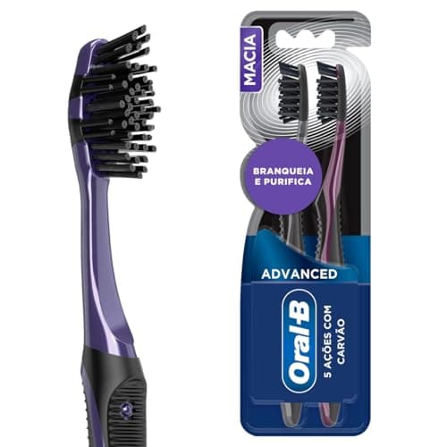 Oral-B Escova de Dente 5 Ações, Cerdas Polidoras com Carvão, 2 Unidades, Preto