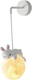 Luminária pendente infantil em formato de bola com coelho 3D, branco leitoso, moderna
