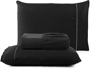 Jogo de cama preto casal com travesseiros e lençol dobrável