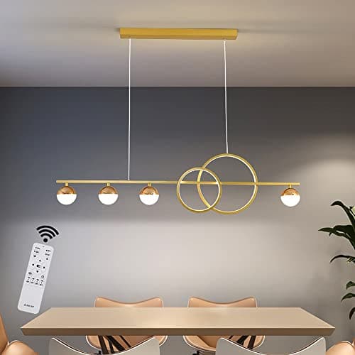 Lustre Pendente LED Moderno 2 Anéis com Dimmer e Controle Remoto 120cm Ouro 48W