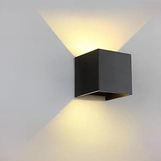 Arandela de parede LED moderna preta para exterior, iluminação amarela, canto da parede