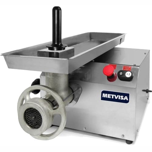 Moedor picador de carne Metvisa aço inoxidável com controle vermelho e placa de saída