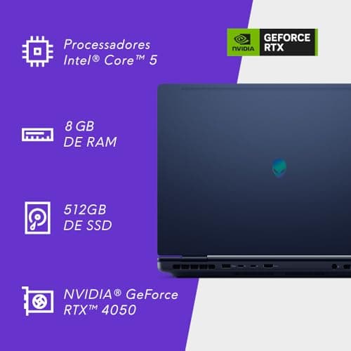 Notebook gamer Dell Alienware 16 Aurora com tela de 16 polegadas, GeForce RTX, teclado retroiluminado e logotipo da Alienware.