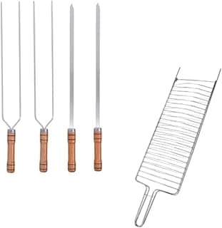 KIT ESPETOS E GRELHA PARA CHURRASCO (KIT 1 ESPETO SIMPLES 1 DUPLO)