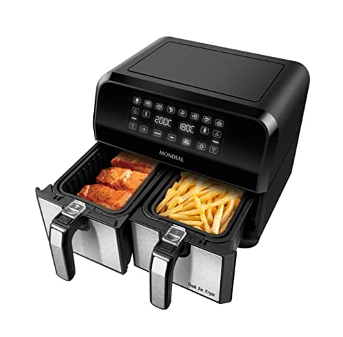 Fritadeira Air Fryer Dual Mondial com cestos para fritar batatas e frango