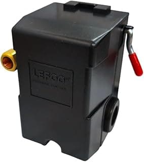 Pressostato automático preto para compressor de ar LEFCO com alavanca vermelha e amarela