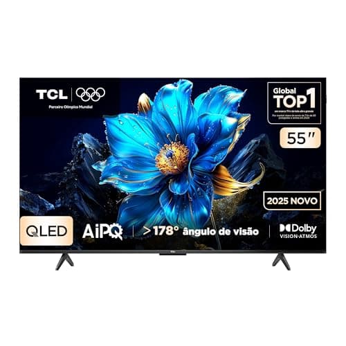 Smart TV TCL 55 Polegadas QLED 4K com imagem de flor azul, 178° ângulo de visão, Dolby Vision, QLED