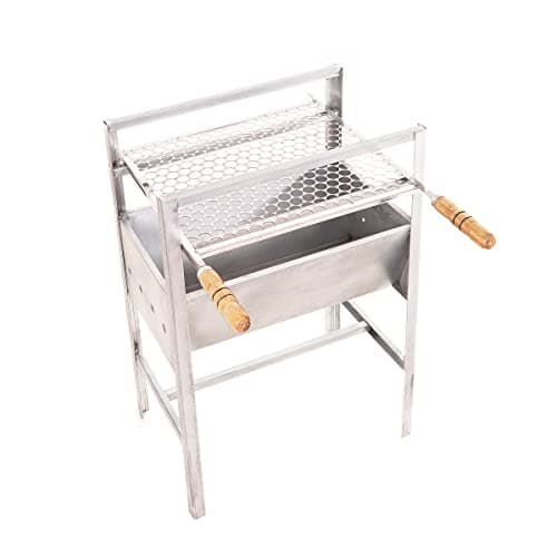 Churrasqueira móvel de aço galvanizado com grelha de inox