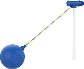 Bóia de caixa d'água azul com conector dourado e cabo branco