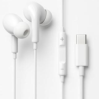 Fones de ouvido intra-auriculares com fio, conector Tipo C, cor branca.